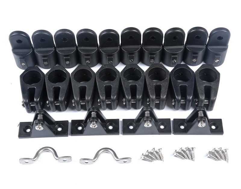 MxEol Boat Top Fittings Hardware Combo Black Nylon Bimini Caps Jaw Slides Deck Hinges Pad Eye w/Screws 22 PCS (Black, 7/8 inch) - Image 2